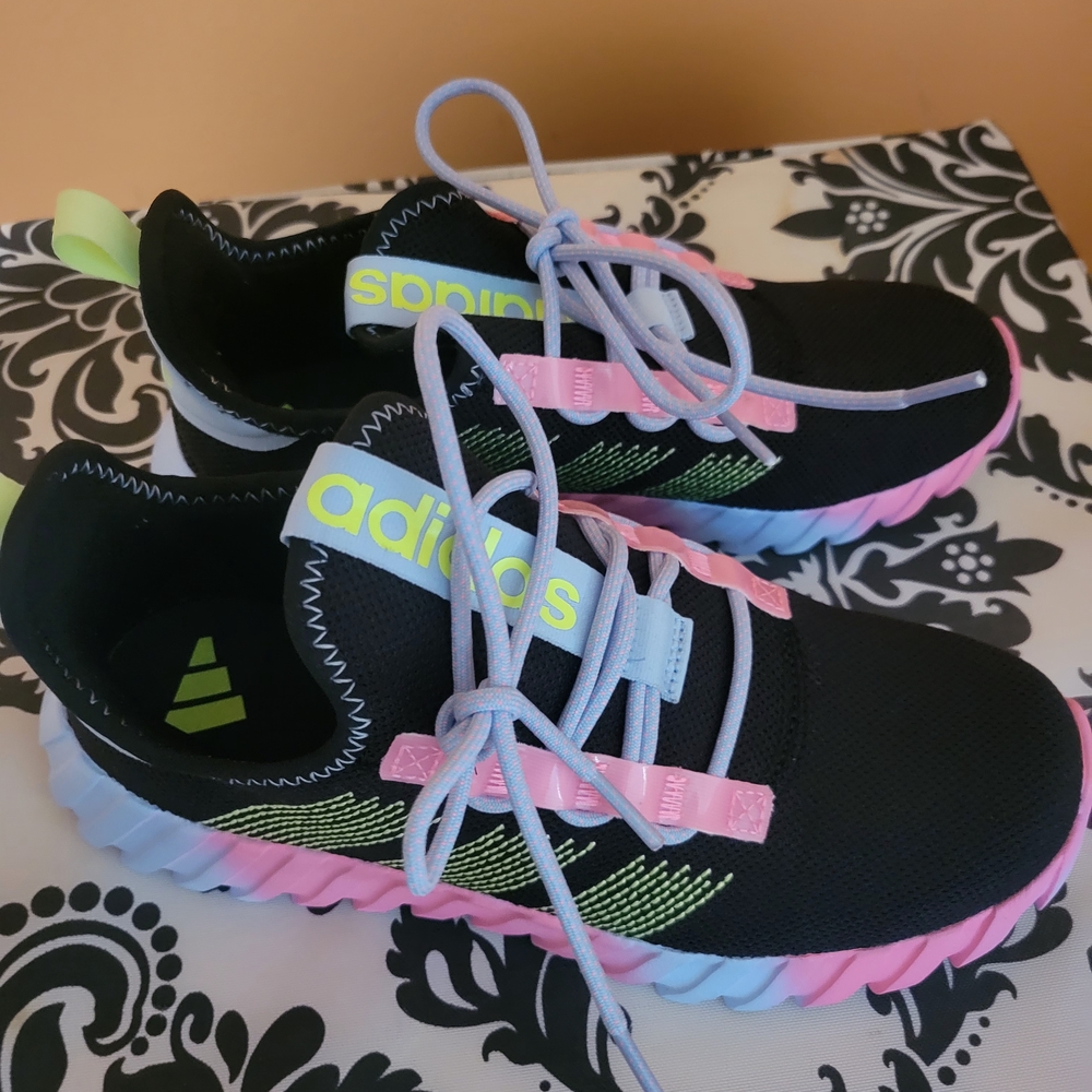 Adidas Kids Black Sneakers with Pink and Neon Accents